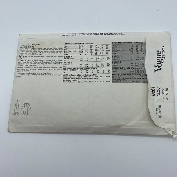Vogue 8261 Misses' Dress Sewing Pattern Uncut Factory Fold 1980's - Picture 3 of 5